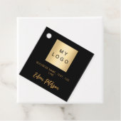 Zwart gouden naam handtekening bedrijf logo hang l bedankjes labels (In situ)