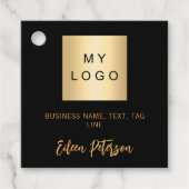 Zwart gouden naam handtekening bedrijf logo hang l bedankjes labels (Voorkant)