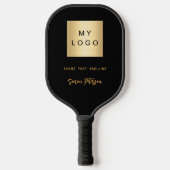 Zwart gouden naam handtekening bedrijf logo pickleball paddle (Voorkant)