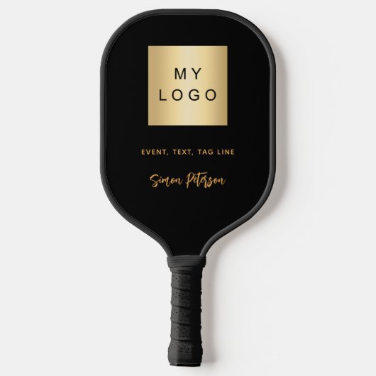 Zwart gouden naam handtekening bedrijf logo pickleball paddle (Achterkant)