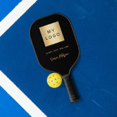 Zwart gouden naam handtekening bedrijf logo pickleball paddle