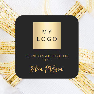 Zwart gouden naam handtekening bedrijf logo vierkante sticker