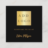 Zwart gouden naam handtekening Qr code logo Vierkante Visitekaartje (Voorkant)