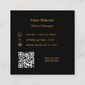 Zwart gouden naam handtekening Qr code logo Vierkante Visitekaartje (Achterkant)