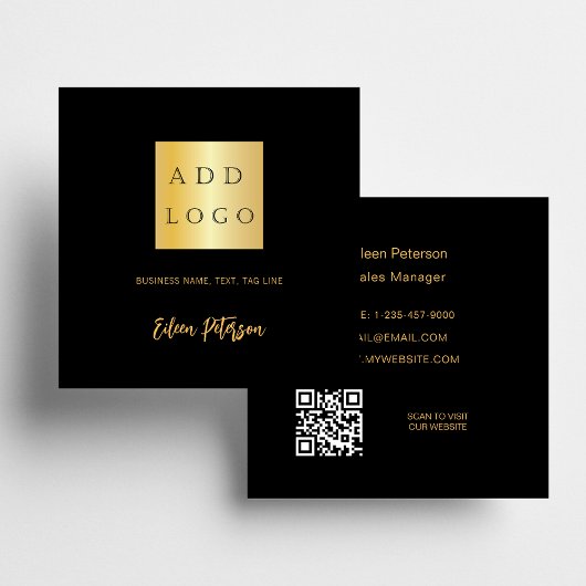 Zwart gouden naam handtekening Qr code logo Vierkante Visitekaartje