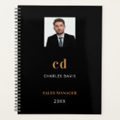 Zwart gouden naam initialen foto bedrijf 2026 planner (Voorkant)