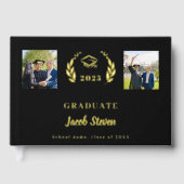 Zwart gouden naam script foto Afstuderen Gastenboek (Voorkant)