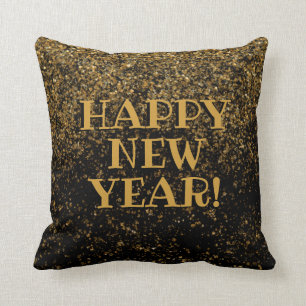 Zwart Gouden Nep Glitter Confetti Gelukkig Nieuwja Kussen