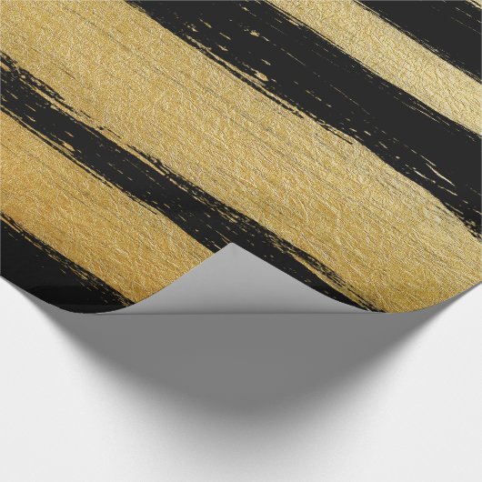 Zwart gouden neusbladstrepen met moderne penseelst cadeaupapier (Hoek)
