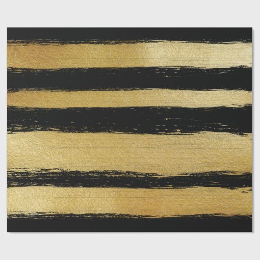 Zwart gouden neusbladstrepen met moderne penseelst cadeaupapier (Vlak)