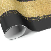 Zwart gouden neusbladstrepen met moderne penseelst cadeaupapier (Rol Hoek)