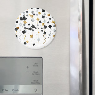 Zwart Gouden Nieuwjaarsconfetti Magneet