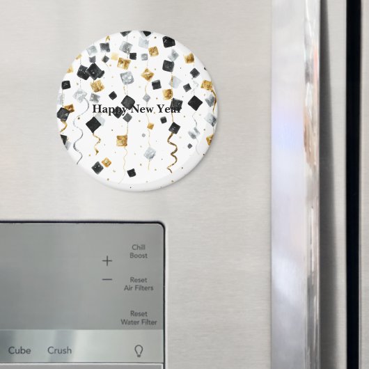 Zwart Gouden Nieuwjaarsconfetti Magneet (Insitu (Koelkast))