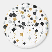 Zwart Gouden Nieuwjaarsconfetti Magneet (Voorkant)