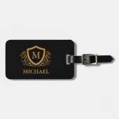 Zwart-gouden, op maat gesneden stijlvol monogram bagagelabel (Voorkant horizontaal)