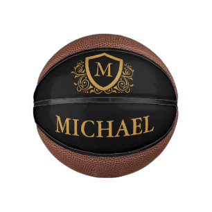 Zwart-gouden, op maat gesneden stijlvol monogram basketbal