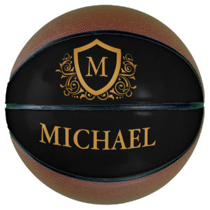 Zwart-gouden, op maat gesneden stijlvol monogram basketbal