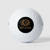 Zwart-gouden, op maat gesneden stijlvol monogram golfballen (Voorkant)