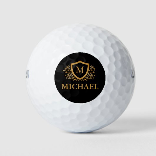 Zwart-gouden, op maat gesneden stijlvol monogram golfballen (Voorkant)