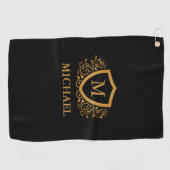 Zwart-gouden, op maat gesneden stijlvol monogram golfhanddoek (Horizontaal)