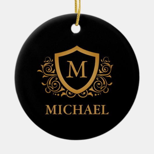 Zwart-gouden, op maat gesneden stijlvol monogram keramisch ornament (Voorkant)