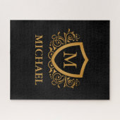 Zwart-gouden, op maat gesneden stijlvol monogram legpuzzel (Horizontaal)