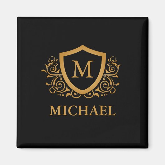 Zwart-gouden, op maat gesneden stijlvol monogram magneet (Voorkant)