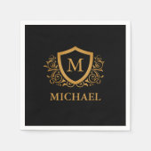 Zwart-gouden, op maat gesneden stijlvol monogram servet (Voorkant)