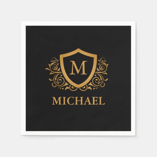 Zwart-gouden, op maat gesneden stijlvol monogram servet (Voorkant)