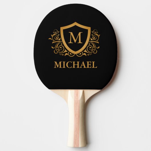 Zwart-gouden, op maat gesneden stijlvol monogram tafeltennisbatje (Voorkant)