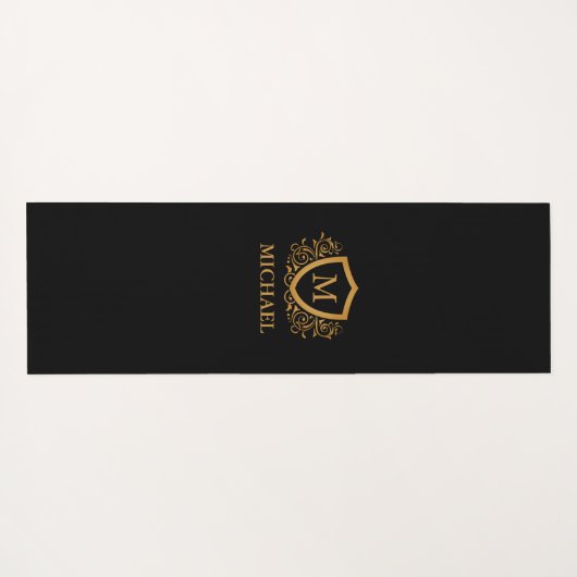 Zwart-gouden, op maat gesneden stijlvol monogram yogamat (Achterkant (horizontaal))
