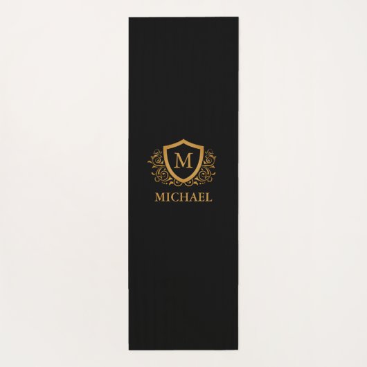 Zwart-gouden, op maat gesneden stijlvol monogram yogamat (Achterkant)