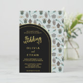 Zwart-gouden patroon elegant Weddenschap Kaart (Staand voorkant)