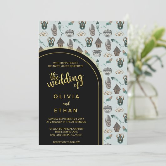 Zwart-gouden patroon elegant Weddenschap Kaart (Staand voorkant)