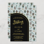 Zwart-gouden patroon elegant Weddenschap Kaart (Voorkant / Achterkant)