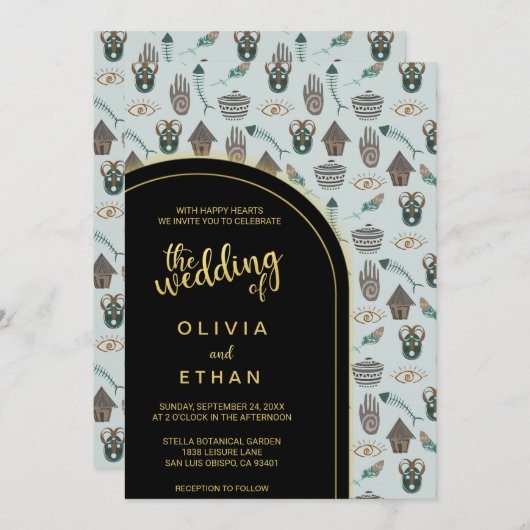 Zwart-gouden patroon elegant Weddenschap Kaart (Voorkant / Achterkant)