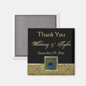 Zwart, Gouden Pauwveer Trouwgunstmagneet Magneet (Voorkant / Achterkant)