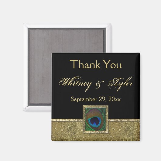 Zwart, Gouden Pauwveer Trouwgunstmagneet Magneet (Voorkant / Achterkant)