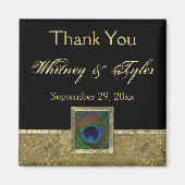 Zwart, Gouden Pauwveer Trouwgunstmagneet Magneet (Voorkant)