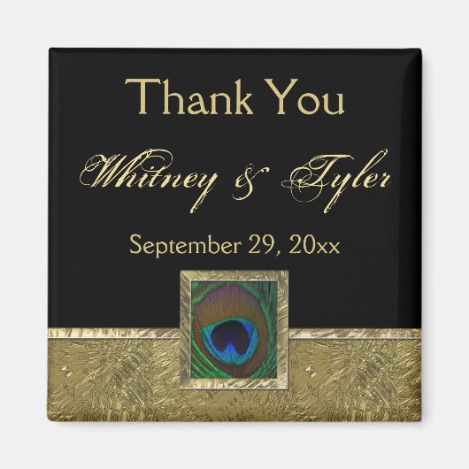 Zwart, Gouden Pauwveer Trouwgunstmagneet Magneet (Voorkant)