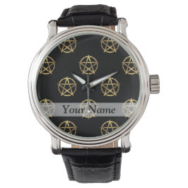 Zwart-gouden pentagram horloge