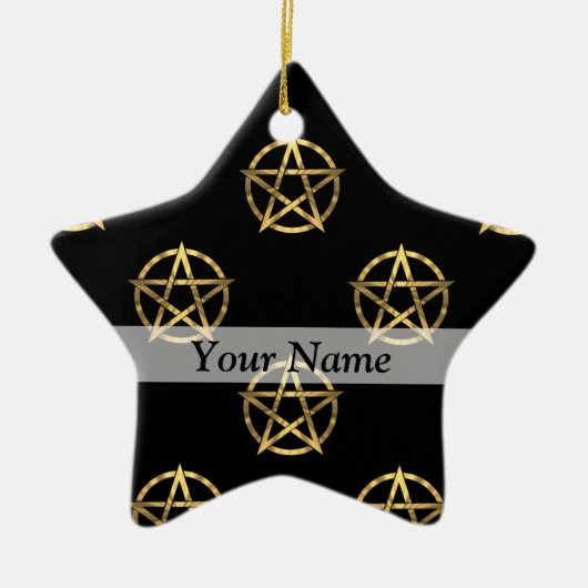 Zwart-gouden pentagram keramisch ornament (Voorkant)