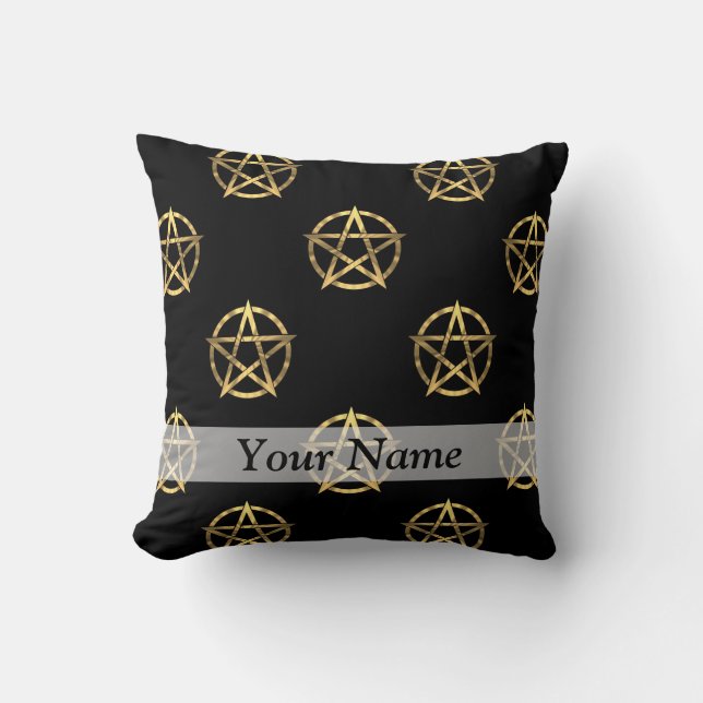 Zwart-gouden pentagram kussen (Voorkant)