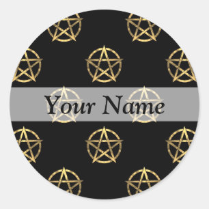 Zwart-gouden pentagram ronde sticker
