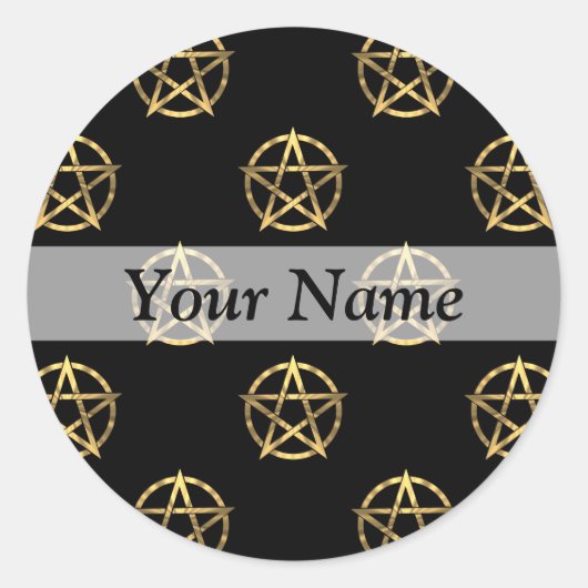 Zwart-gouden pentagram ronde sticker (Voorkant)