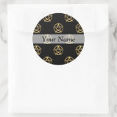 Zwart-gouden pentagram ronde sticker (Tas)