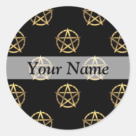 Zwart-gouden pentagram ronde sticker (Voorkant)