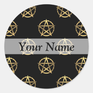 Zwart-gouden pentagram ronde sticker