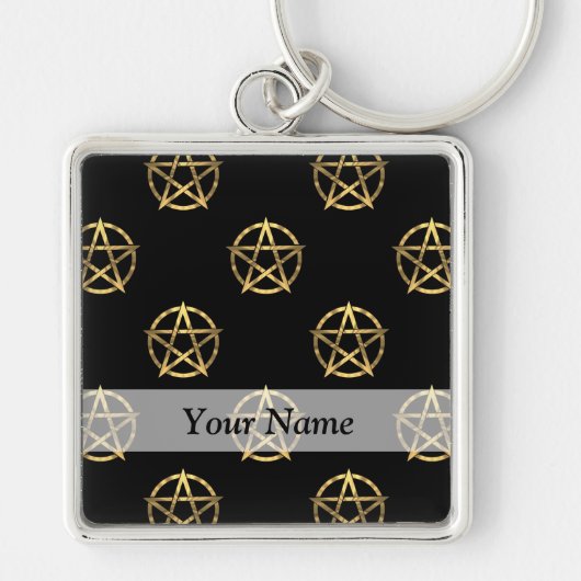 Zwart-gouden pentagram sleutelhanger (Voorkant)
