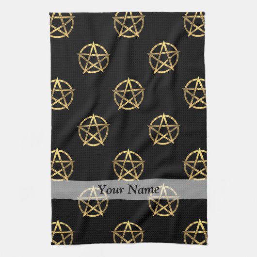 Zwart-gouden pentagram theedoek (Verticaal)